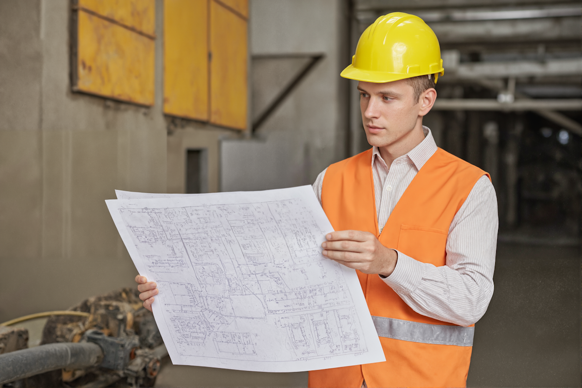 construction worker with blueprint